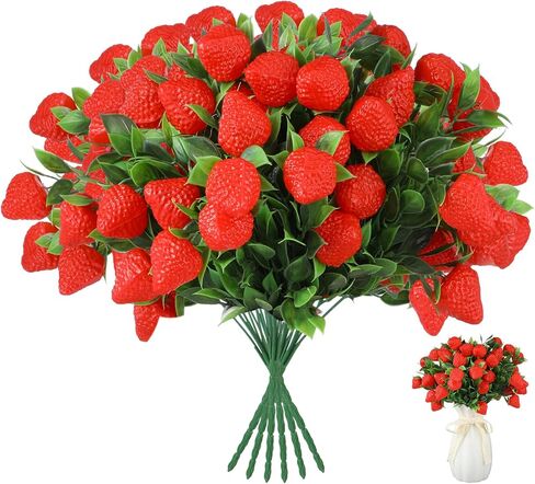 Norme 6 Pcs Large Artificial Strawberries Simulated Branches Faux Strawberry Plants with Flexible Stems, Plastic Strawberry Decor for Home, Wedding, Party & Table Centerpieces in Saudi Arabia
