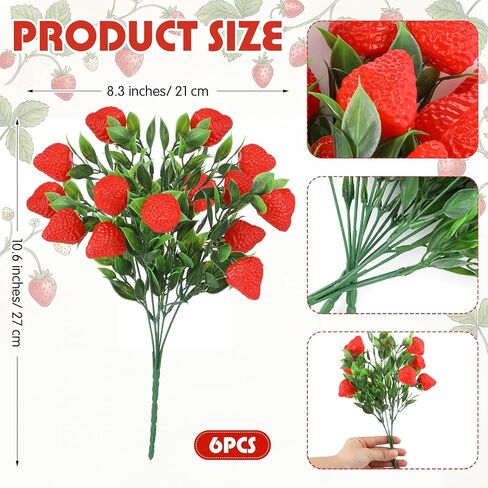 Norme 6 Pcs Large Artificial Strawberries Simulated Branches Faux Strawberry Plants with Flexible Stems, Plastic Strawberry Decor for Home, Wedding, Party & Table Centerpieces in Saudi Arabia