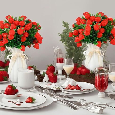 Norme 6 Pcs Large Artificial Strawberries Simulated Branches Faux Strawberry Plants with Flexible Stems, Plastic Strawberry Decor for Home, Wedding, Party & Table Centerpieces in Saudi Arabia