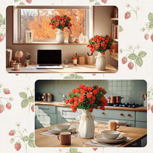 Norme 6 Pcs Large Artificial Strawberries Simulated Branches Faux Strawberry Plants with Flexible Stems, Plastic Strawberry Decor for Home, Wedding, Party & Table Centerpieces in Saudi Arabia