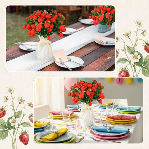 Norme 6 Pcs Large Artificial Strawberries Simulated Branches Faux Strawberry Plants with Flexible Stems, Plastic Strawberry Decor for Home, Wedding, Party & Table Centerpieces in Saudi Arabia