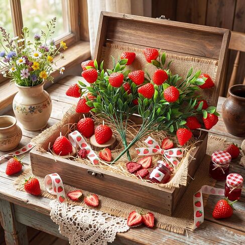 Norme 6 Pcs Large Artificial Strawberries Simulated Branches Faux Strawberry Plants with Flexible Stems, Plastic Strawberry Decor for Home, Wedding, Party & Table Centerpieces in Saudi Arabia