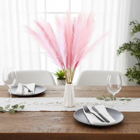Giegxin 120 Pcs Valentine's Day Pink Faux Pampas Grass 24in Fluffy Artificial Blush Fake Pampas Stems Vase Filler Flower Arrangement for Home Wedding Party Centerpieces Bathroom Boho Valentines Decor in Saudi Arabia