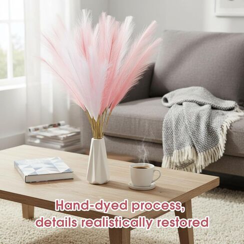 Giegxin 120 Pcs Valentine's Day Pink Faux Pampas Grass 24in Fluffy Artificial Blush Fake Pampas Stems Vase Filler Flower Arrangement for Home Wedding Party Centerpieces Bathroom Boho Valentines Decor in Saudi Arabia
