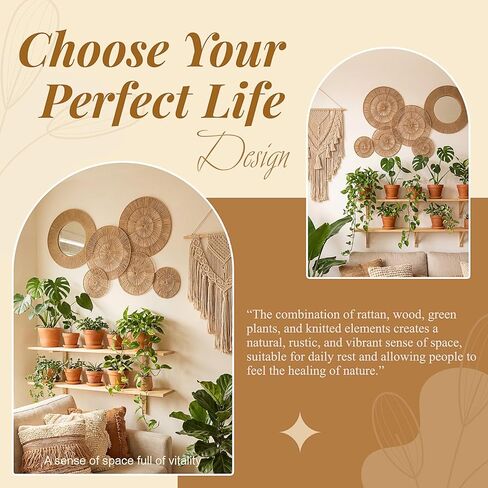 6 Pcs Boho Wicker Jute Wall Decor Baskets - Large 20 Inch Wall Mounted Jute Round Mirror with Hanging Woven Baskets Natural Home Decor Set for Rustic Living Room Bedroom Art in Saudi Arabia