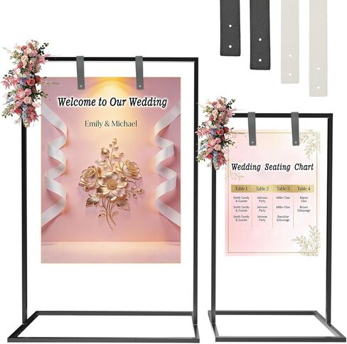 2 PCS Wedding Welcome Sign Stand, 50" & 42" Wedding Sign Holder, with Leather Straps, Holds Welcome Signs, Photos, Seating Charts, Directional Signs, for Wedding, Party, Stores, Exhibitions in Saudi Arabia