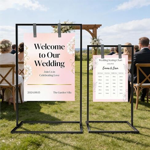 2 PCS Wedding Welcome Sign Stand, 50" & 42" Wedding Sign Holder, with Leather Straps, Holds Welcome Signs, Photos, Seating Charts, Directional Signs, for Wedding, Party, Stores, Exhibitions in Saudi Arabia