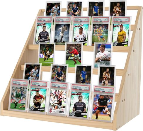 حامل عرض بطاقات التداول الخشبي - حامل عرض بطاقات من 5 طبقات لحالات مغناطيسية 35pt، حامل عرض منضدية متدرج، حافظة عرض بطاقة PSA الرياضية للبيسبول، مجموعة بطاقات كرة القدم (طبيعية) in Kuwait