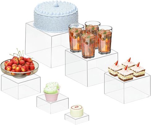 6 Pcs Clear Buffet Risers and Stands, Stackable Acrylic Food Risers for Buffet Table with Hollow Bottoms, Acrylic Riser Display Stands for Party, Wedding, Food Display, Collectibles, Catering Supplies Buffet Display(8" 7" 6" 5" 4" 3") in Saudi Arabia