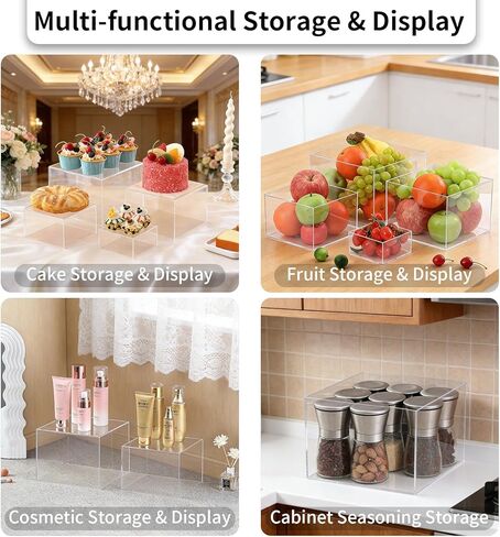 6 Pcs Clear Buffet Risers and Stands, Stackable Acrylic Food Risers for Buffet Table with Hollow Bottoms, Acrylic Riser Display Stands for Party, Wedding, Food Display, Collectibles, Catering Supplies Buffet Display(8" 7" 6" 5" 4" 3") in Saudi Arabia