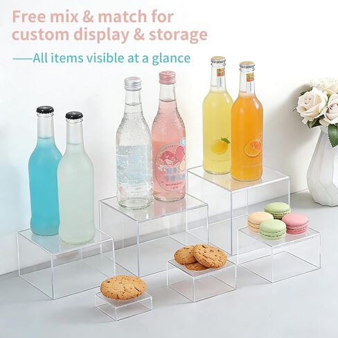6 Pcs Clear Buffet Risers and Stands, Stackable Acrylic Food Risers for Buffet Table with Hollow Bottoms, Acrylic Riser Display Stands for Party, Wedding, Food Display, Collectibles, Catering Supplies Buffet Display(8" 7" 6" 5" 4" 3") in Saudi Arabia