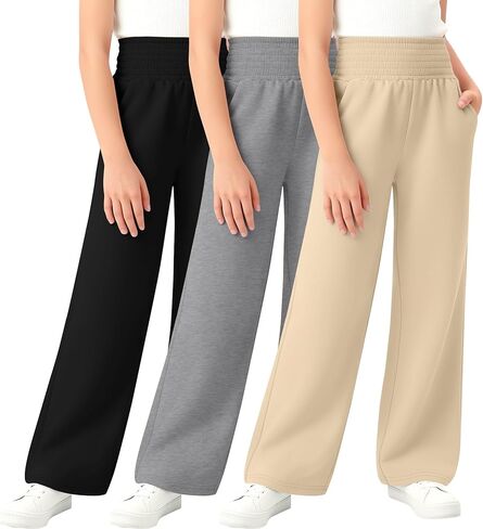 3 Pack Girls Wide Leg Pants High Elastic Waist Flowy Pants Summer Loose Lightweight Trousers for 5-14Y Kids in Kuwait