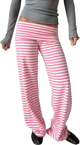 Fold Over Yoga Pants for Women Contrast Color Low Rise Wide Leg Sweatpants Y2k Foldover Lounge Bell Bottoms 2026 in Kuwait