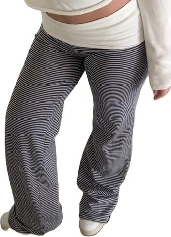Fold Over Yoga Pants for Women Contrast Color Low Rise Wide Leg Sweatpants Y2k Foldover Lounge Bell Bottoms 2026 in Saudi Arabia
