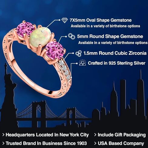 Gem Stone King 1.73 Cttw Oval Cabochon White Ethiopian Opal Pink Created Sapphire 18K Rose Gold Plated Silver Ring for Women | Wedding Engagement Anniversary Promise Ring For Women in Saudi Arabia