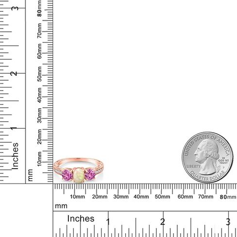 Gem Stone King 1.73 Cttw Oval Cabochon White Ethiopian Opal Pink Created Sapphire 18K Rose Gold Plated Silver Ring for Women | Wedding Engagement Anniversary Promise Ring For Women in Saudi Arabia