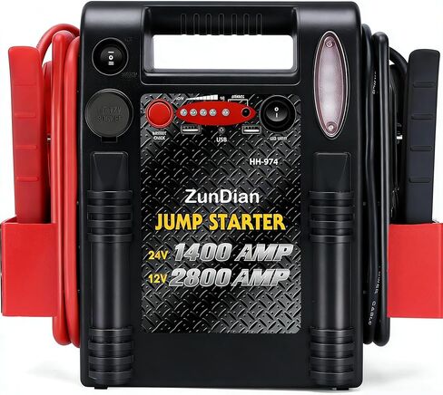مشغل قفز 12 فولت/24 فولت - صندوق القفز عالي التحمل من ZunDian 2800/1400 أمبير، يعمل مع شاحنة جرار وحفار محرك السيارة وشاحن البطارية وصندوق القفز مع وحدة طاقة USB/DC in Kuwait