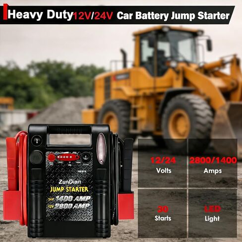 مشغل قفز 12 فولت/24 فولت - صندوق القفز عالي التحمل من ZunDian 2800/1400 أمبير، يعمل مع شاحنة جرار وحفار محرك السيارة وشاحن البطارية وصندوق القفز مع وحدة طاقة USB/DC in Kuwait