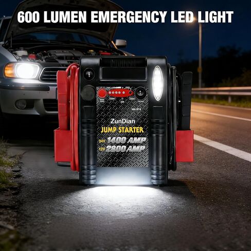 مشغل قفز 12 فولت/24 فولت - صندوق القفز عالي التحمل من ZunDian 2800/1400 أمبير، يعمل مع شاحنة جرار وحفار محرك السيارة وشاحن البطارية وصندوق القفز مع وحدة طاقة USB/DC in Kuwait