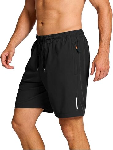 Men's Ice Silk Elastic Shorts,Men's Quick Drying Shorts,Zipper Pocket Workout Running Shorts,Summer Loose Casual Shorts in Kuwait