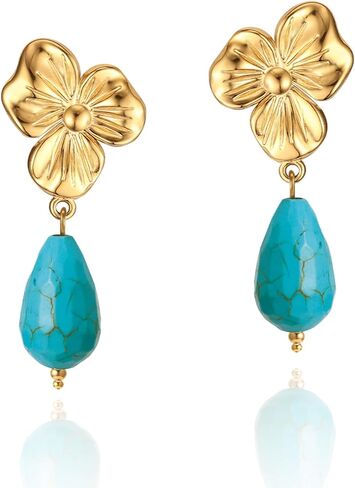 Turquoise Dangle Earrings for Women 14K Gold Plated Boho Jewelry for Women Stainless Steel Hypoallergenic in Kuwait