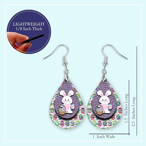 Easter Earrings for Women Teardrop Dangle Statement Jewelry Cute Bunny with Eggs Handmade by The Painted Pug in Saudi Arabia