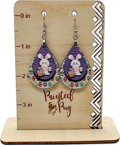 Easter Earrings for Women Teardrop Dangle Statement Jewelry Cute Bunny with Eggs Handmade by The Painted Pug in Saudi Arabia