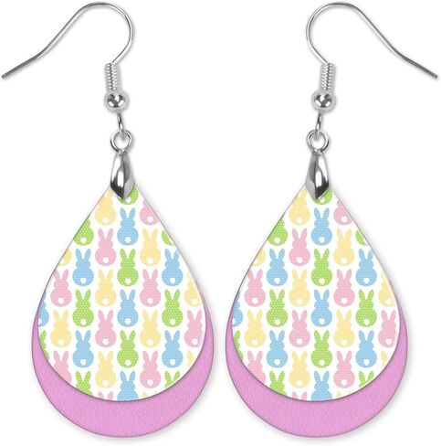 Easter Earrings for Women Teardrop Dangle Statement Jewelry Cute Bunny with Eggs Handmade by The Painted Pug in Kuwait