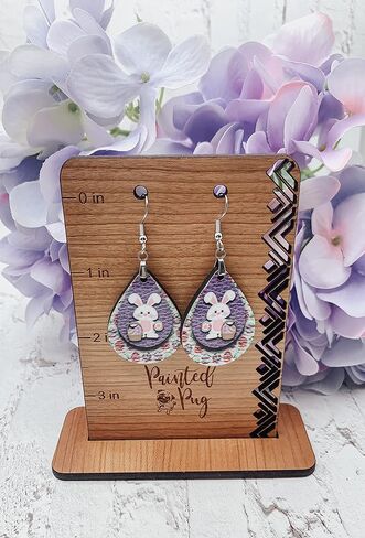 Easter Earrings for Women Teardrop Dangle Statement Jewelry Cute Bunny with Eggs Handmade by The Painted Pug in Saudi Arabia