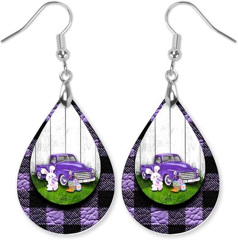 Easter Earrings for Women Teardrop Dangle Statement Jewelry Cute Bunny with Eggs Handmade by The Painted Pug in Saudi Arabia