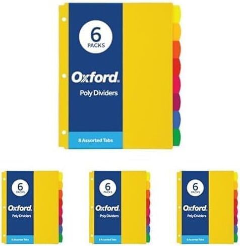 Oxford Plastic Binder Dividers for 3 Ring Binder, Durable Plastic Binder Divider, 8 Tab, Multicolor Tabs, 3 Hole Punched, Letter Size, 6 Sets (89601) in Saudi Arabia