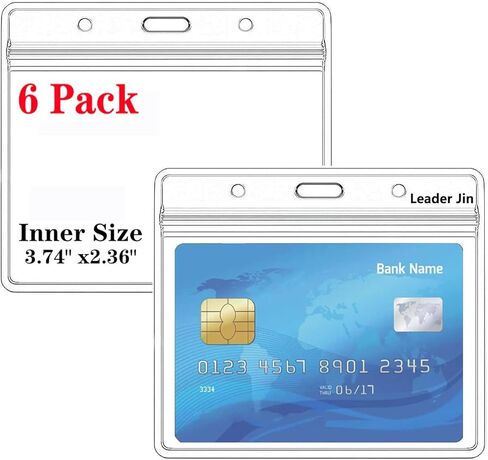Extra Thick Horizontal ID Card Name Tag Badge Holder with Waterproof Type Resealable Zip (Holders, 6Packs) in Kuwait