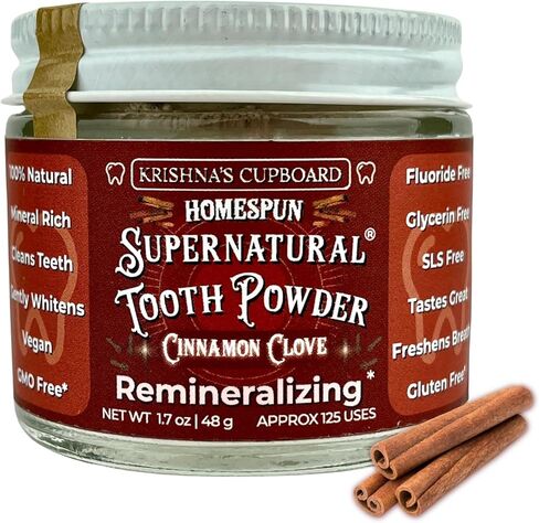 مسحوق تنظيف الأسنان العضوي الخارق من كريشنا، طبيعي بالكامل، مزيل للبقع، يعيد المعادن وتبييض الأسنان، معجون أسنان مسحوق للأسنان الحساسة نباتي خالٍ من الفلورايد، نعناع 1.25 أونصة in Kuwait