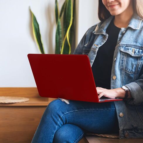 حافظة Dreem Euclid لجهاز MacBook Air - غطاء كمبيوتر محمول صلب مقاس 13 بوصة لجهاز MacBook Air 13 بوصة 2022-2025 (M2)، جلد نباتي فاخر، أغلفة علوية وسفلية للحماية، فتحات لمنافذ USB [أحمر] in Kuwait