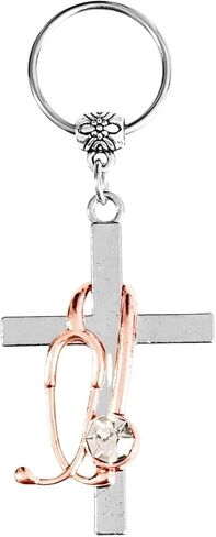 Cross Stethoscope Nurse Charm Keychain Religious Christian Faith Gift Students Healthcare Workers Easter Graduation in Saudi Arabia