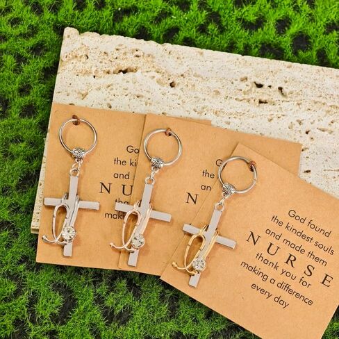 Cross Stethoscope Nurse Charm Keychain Religious Christian Faith Gift Students Healthcare Workers Easter Graduation in Saudi Arabia