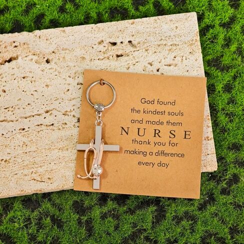 Cross Stethoscope Nurse Charm Keychain Religious Christian Faith Gift Students Healthcare Workers Easter Graduation in Saudi Arabia