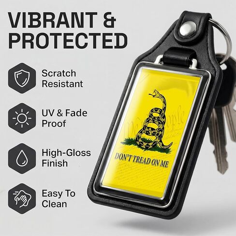 Brotherhood Patriotic Yellow Don't Tread On Me Rattle Snake Snek Flag Faux Leather Keychain Key Holder Faux Leather Key Ring For Men Heavy Duty Car Keyring For Men and Women in Kuwait