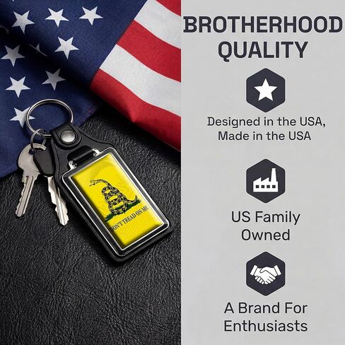 Brotherhood Patriotic Yellow Don't Tread On Me Rattle Snake Snek Flag Faux Leather Keychain Key Holder Faux Leather Key Ring For Men Heavy Duty Car Keyring For Men and Women in Kuwait