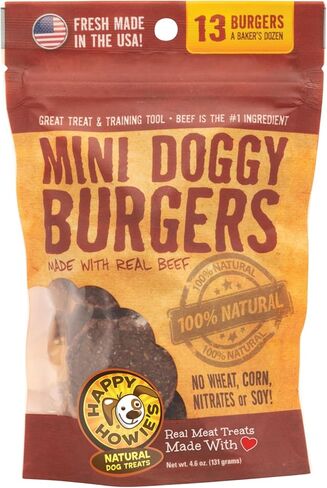 Happy Howie's Mini Doggy Burgers - Natural Healthy Dog Treats, Made with Real Beef, Hormone and Gluten Free - Beef, 60 Count (Pack of 1) in Kuwait