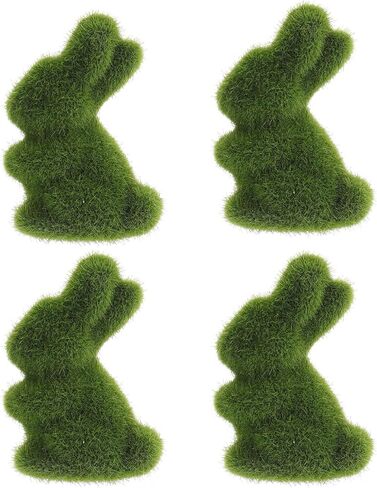 AUOCATTAIL 4 Pcs Easter Moss Bunny Figurine Furry Flocked Green Standing Rabbit Statue Decorations for Easter Gift Home Office Table Ornament in Saudi Arabia