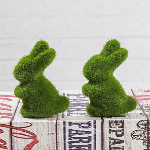 AUOCATTAIL 4 Pcs Easter Moss Bunny Figurine Furry Flocked Green Standing Rabbit Statue Decorations for Easter Gift Home Office Table Ornament in Saudi Arabia