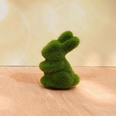 AUOCATTAIL 4 Pcs Easter Moss Bunny Figurine Furry Flocked Green Standing Rabbit Statue Decorations for Easter Gift Home Office Table Ornament in Saudi Arabia