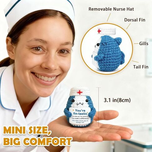 Nurse Appreciation Gift – Small Plush for Nursing Student Graduation, Preceptor & Nurse Practitioner Thank You Gift for Women, Cute Crochet Shark with Removable Hat in Saudi Arabia