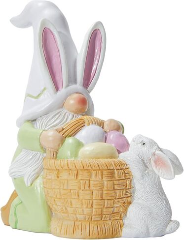 DN DECONATION Easter Decorations Gnomes Bunny Figurines Set, 2-Pcs Resin Rabbit-Eared Gnome Decor with Easter Egg Basket & Carrot, Cute Spring Decor Tabletop Decor for Mantel Shelf Home Easter Party in Kuwait