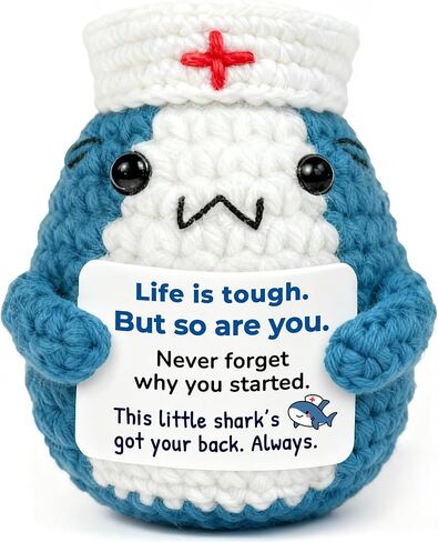 Nurse Appreciation Gift – Small Plush for Nursing Student Graduation, Preceptor & Nurse Practitioner Thank You Gift for Women, Cute Crochet Shark with Removable Hat in Kuwait