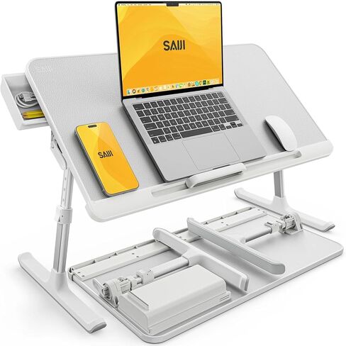 SAIJI Laptop Bed Tray Table - Adjustable Lap Desk for Couch (Gray) | Fits 17" Laptop, Work From Home & Dorm Study, with Storage Drawer & PVC Leather in Kuwait