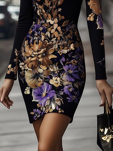 Women's Sequin Floral Bodycon Dress Long Sleeve Glamorous for Cocktails Galas Evening Events in Saudi Arabia
