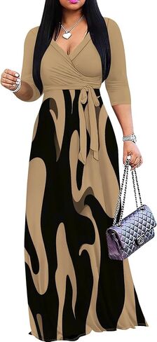 Women's Long Sleeve Maxi Dress Floral V Neck Wrap Dress with Pockets for Wedding Guest in Saudi Arabia