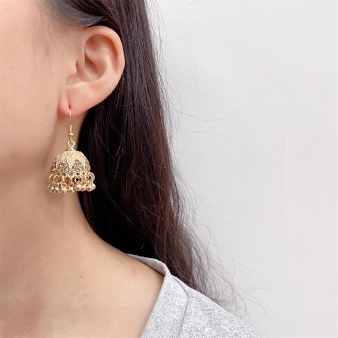 Bohemian CZ Jhumki Bell Beaded Tassel Dangle Drop Earrings for Women Gold Plated Vintage Sparkly Crystal Ethnic Jhumka Chandelier Dangling Statement Hook Traditional Indian Gypsy Fashion Jewelry in Saudi Arabia